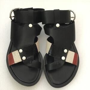 Thakoon Black Leather Sandals with Striped Accent